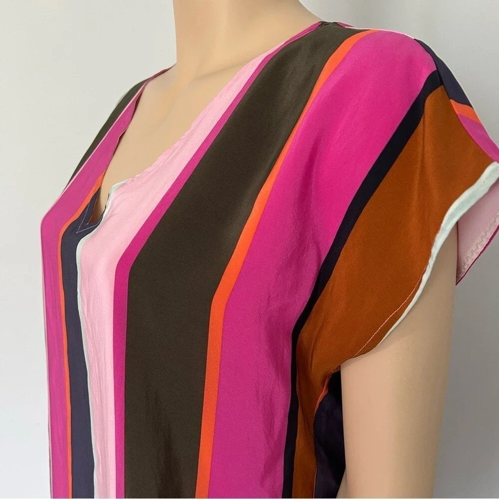 Marie‎ Oliver Silk Multi Color Striped sheath tunic dress women's M